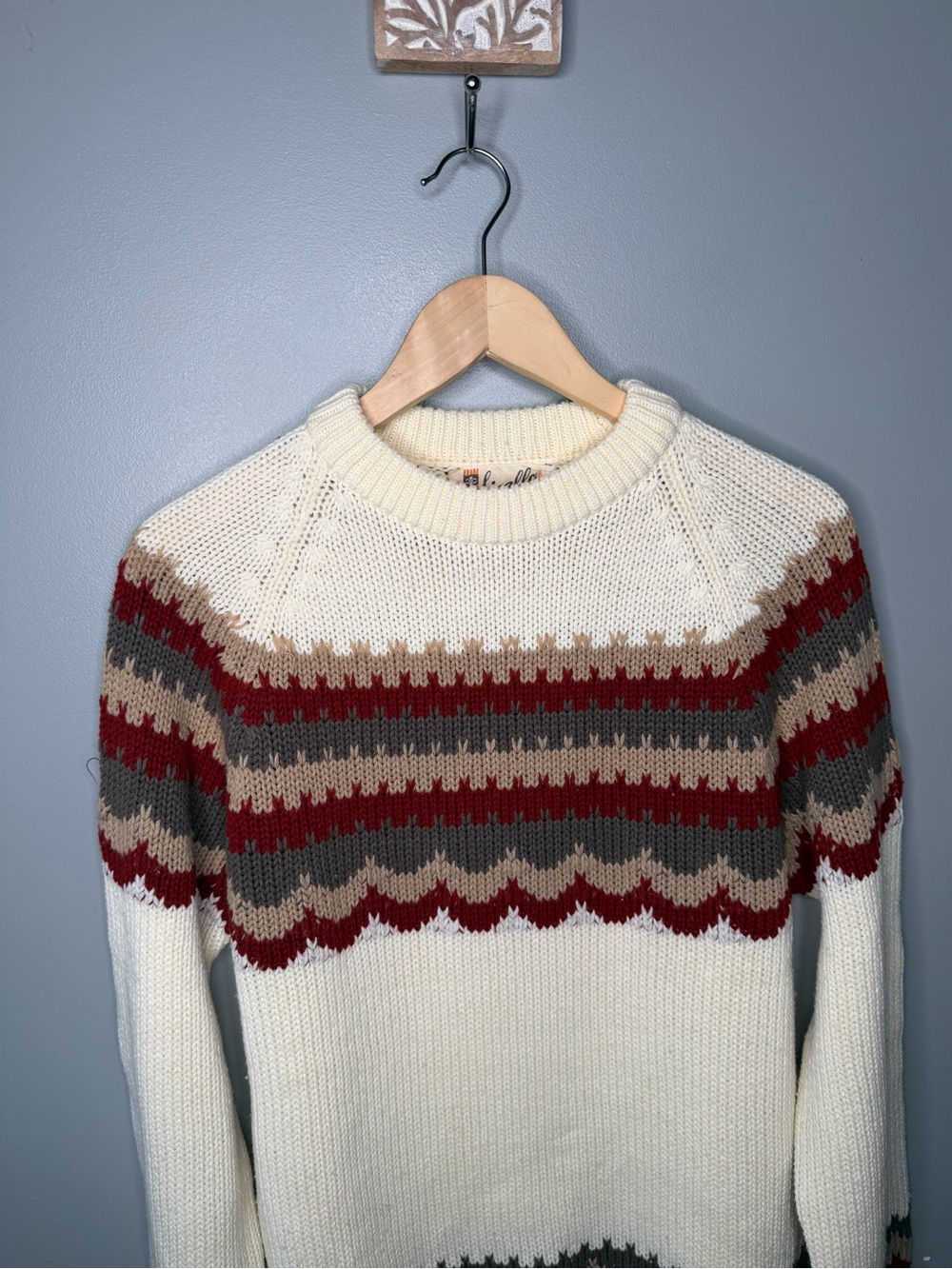 Sigallo Vintage 70s Scallop Fair Isle Acrylic Knit Sweater - Picture 4 of 9